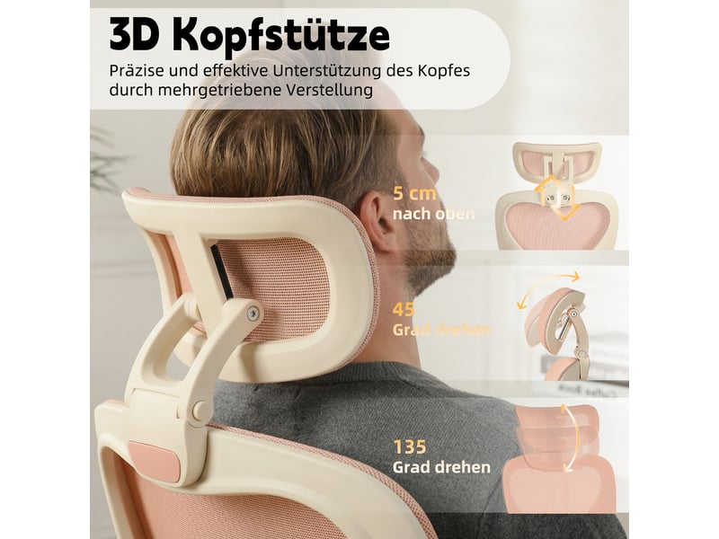 Chaise de bureau ergonomique pliante rose, dossier inclinable et maille respirante  - Conforama D
