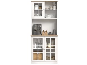 Buffet de cuisine, armoire haute de cuisine, meuble avec plan de travail, 3 portes vitrées, 2
