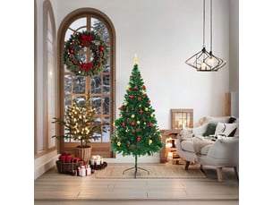 Sapin de noël - arbre de noël artificiel pré-éclairé avec boules vert 180 cm