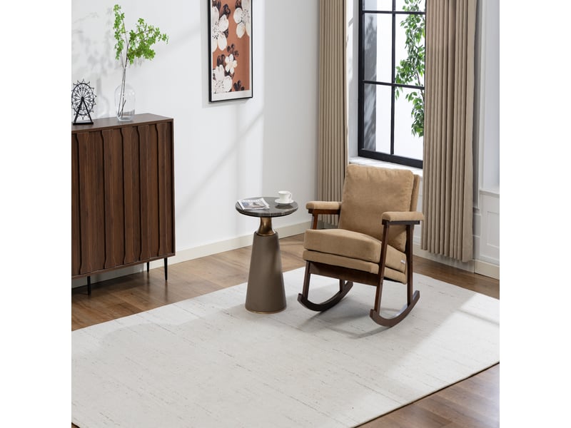  Fauteuil à bascule moderne avec cadre en bois, fauteuil de lecture pour chambre, 83x73x80 cm  - Conforama E