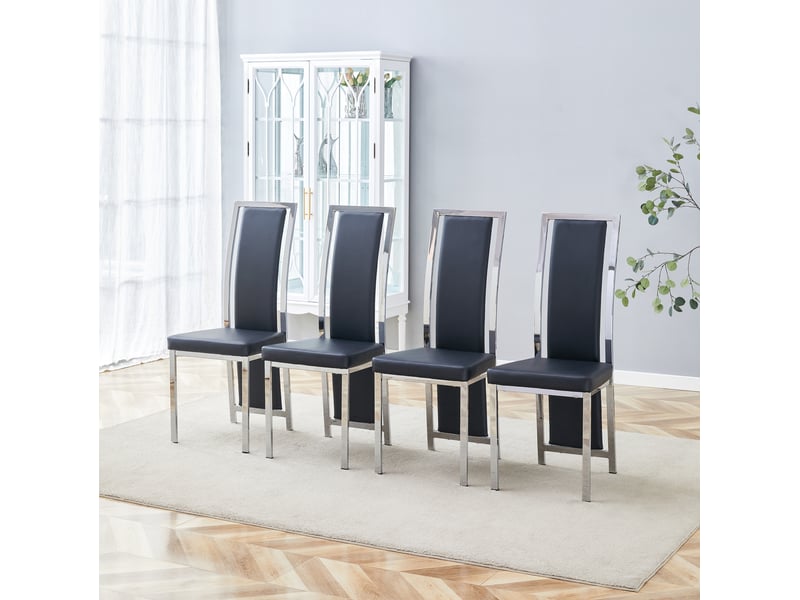  Lot de 4 chaises de salle à manger 44x42,7x109 cm métal et polyuréthane (pu) noir et argenté  - Conforama C