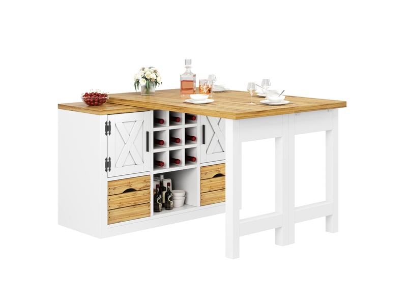  Table à manger extensible, 120-197x40x72 cm, avec buffet rotatif 360° grand espace, repas, pratique, mdf, coloris blanc  - Conforama A