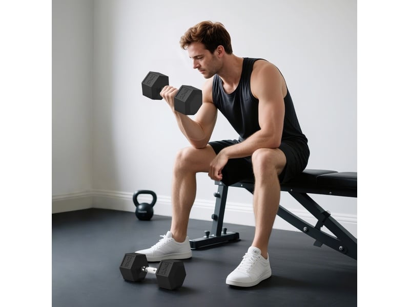 Haltères hexagonaux en fonte 2 x 20 kg – noir – poignées moletées pour entraînement musculaire à domicile - Conforama B