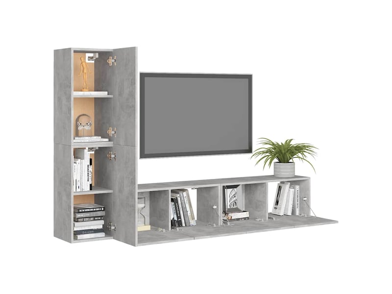  Ensemble de meubles tv 4 pcs gris béton bois d'ingénierie shl92833  - Conforama C