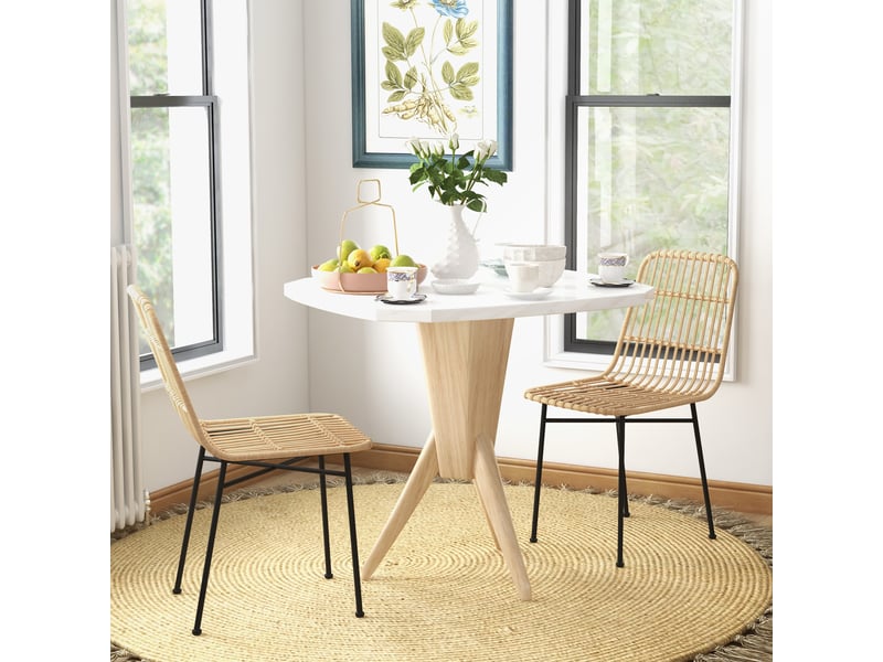  Set de 2 chaises de style bohème pour cuisine et salon en rotin pe et acier dimensions 45x57x83 cm jaune  - Conforama D