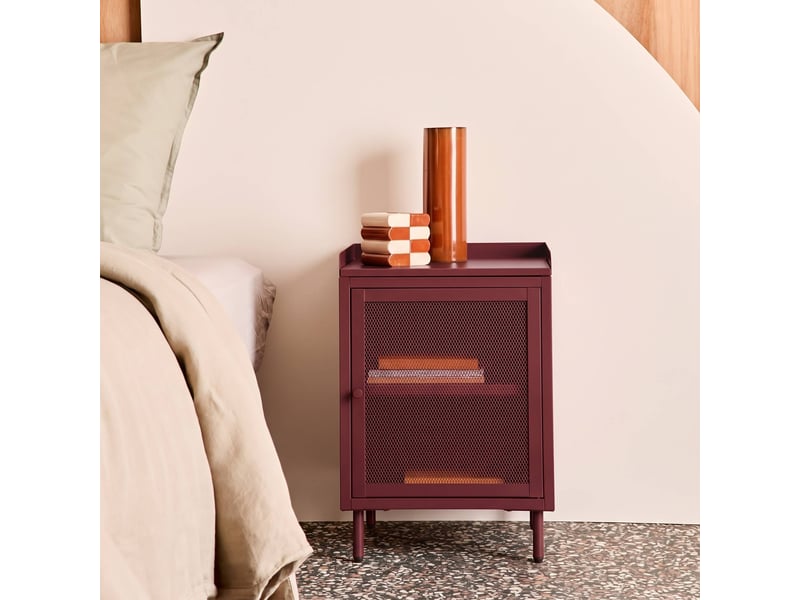  Table de chevet industrielle métal 1 porte grillagée bordeaux - ohio  - Conforama B