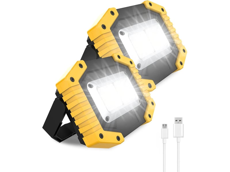 Lot de 2 projecteurs de chantier led 30 w rechargeables 3 modes d'éclairage lampe de travail étanche cob  - Conforama A
