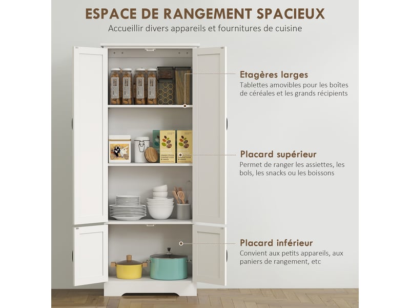  Buffet de cuisine armoire de cuisine contemporaine multi-rangements 2 placards 3 étagères mdf blanc panneaux particules  - Conforama A