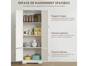 Buffet de cuisine armoire de cuisine contemporaine multi-rangements 2 placards 3 étagères mdf blanc panneaux particules