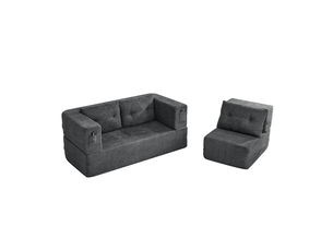 Canapé-lit modulable modenvie 3 places pliable en tissu gris foncé avec fauteuil