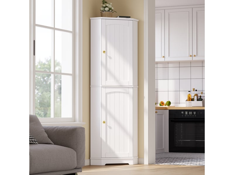  Buffet de cuisine 2 portes 42x42x166 cm - meuble d'angle avec étagères réglables et fixation anti-basculement - blanc  - Conforama B