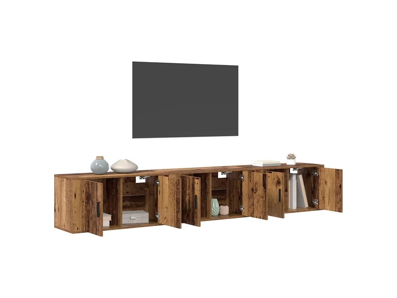  Ensemble de meuble tv - banc tv - meuble de rangement mural 3 pcs bois ancien bois d'ingénierie  - Conforama C