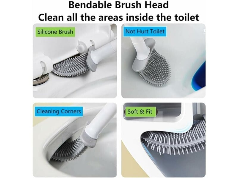 Brosse toilette silicone plate paquet de 2, brosse wc et supports, balai wc mural, brosse wc en silicone noir + blanc - Conforama C