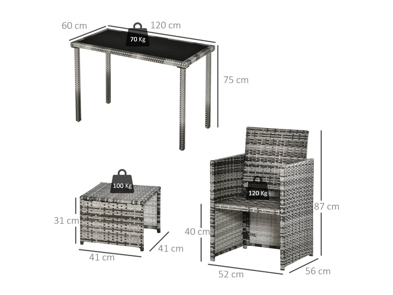  Salon de jardin 4 places en métal et résine tressée grise, avec table en verre, coussins, pour terrasse  - Conforama C