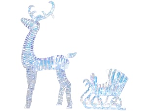 Renne et traîneau lumineux de noël avec 170 led blanc chaud, décoration de noël pour intérieur et extérieur, 60x29x115cm