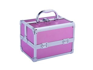 Trousse de maquillage professionnelle portable, 3 compartiments, miroir, 2 clés, pour bijoux manucure voyage, 20 x 15 x 15 cm, rose
