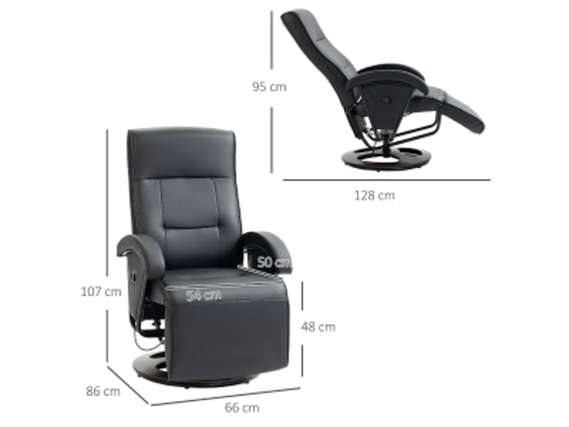 Fauteuil relax inclinable en similicuir noir, pivotant à 360 degrés, avec repose-pieds, pour salon et chambre à la maison - Conforama C