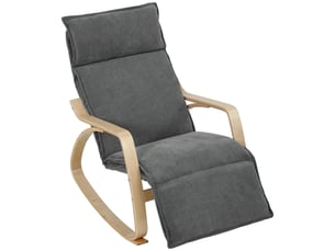 Fauteuil à bascule avec repose-pieds réglable 5 positions, dossier haut et accoudoirs, en polyester gris foncé