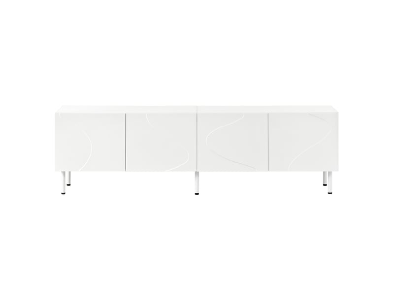 Meuble tv bas 170 cm, finition blanc, avec façades en relief - Conforama A