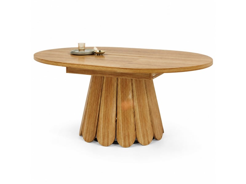  Table à manger extensible ronde à ovale, plateau en mdf effet bois marron, de 118 à 158 cm  - Conforama A