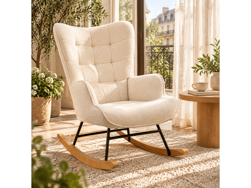  Chaise à bascule, fauteuil a bascule avec polaire sherpa, allaitement fauteuil pour salon, chambre, balcon, beige  - Conforama E