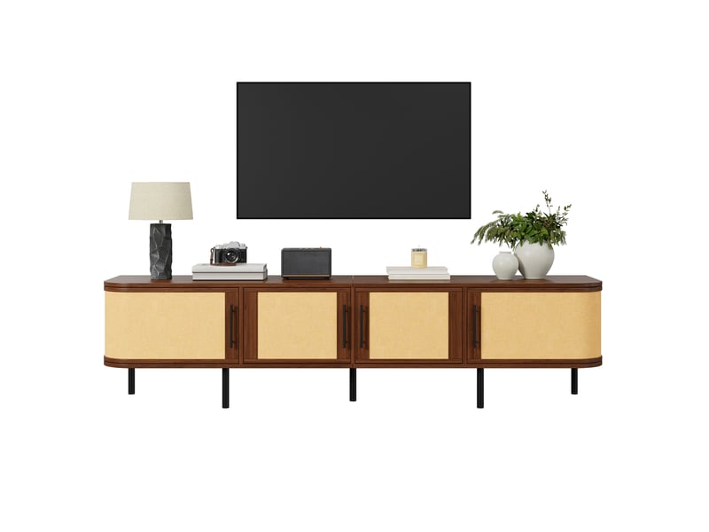  Meuble tv tcqpz 180 x 40 x 45 cm 4 portes rangement mdf noyer  - Conforama A