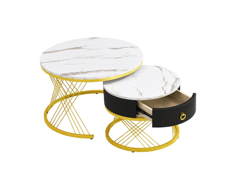  Table basse gigogne lot de 2 en effet marbre blanc et structure en métal doré, table de salon moderne  - Conforama C