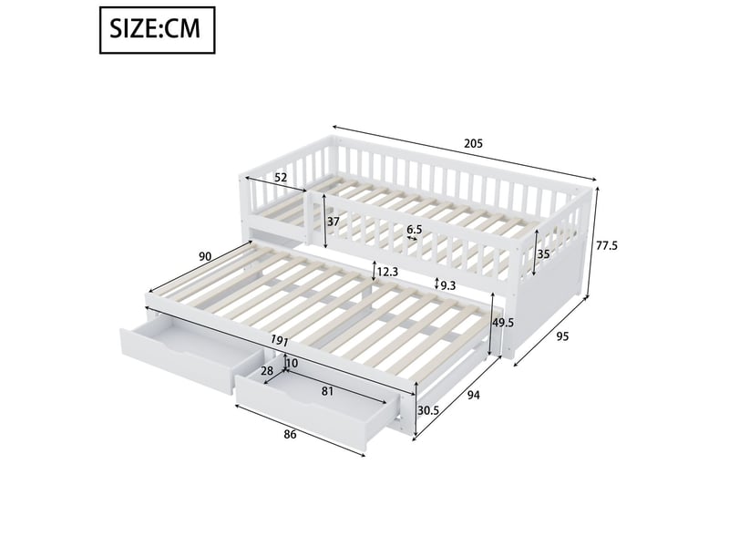  Lit combine enfant 90x200, sécurité maximale lit enfant, structure bois massif, lit gigogne, tiroirs coulissants  - Conforama C