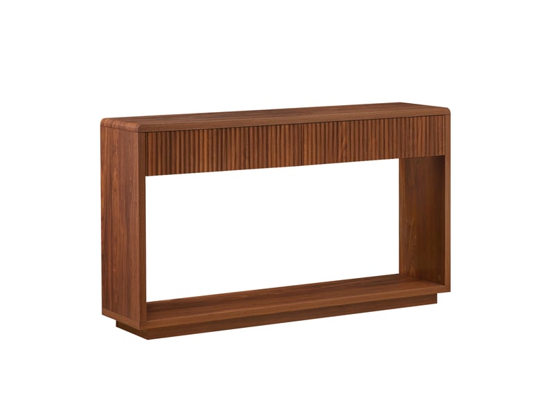  Table console d'entrée 150x35x85 cm – noyer – 2 tiroirs et tablette ouverte, style rétro rainuré  - Conforama D