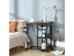 Table d'appoint bout de canapé table roulante table de lit pour ordinateur portable hauteur réglable - 2 étagères intégrées - cadre métal marron