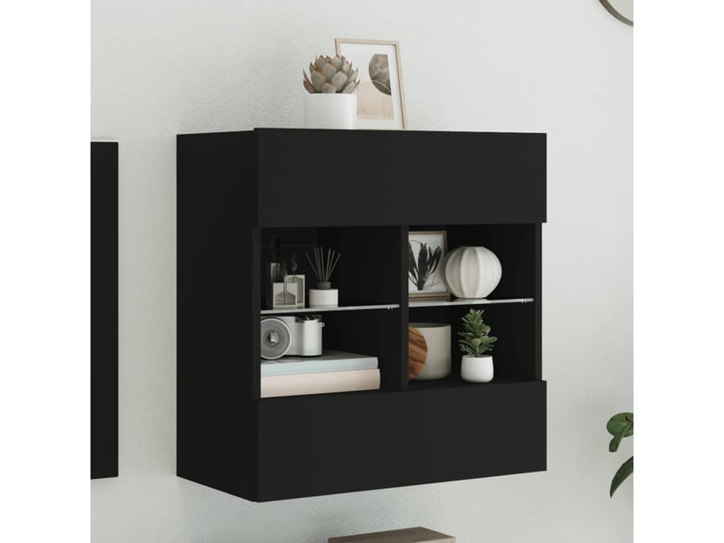  Meuble tv - banc tv - meuble de rangement mural avec lumières led noir 58,5x30x60,5 cm  - Conforama B