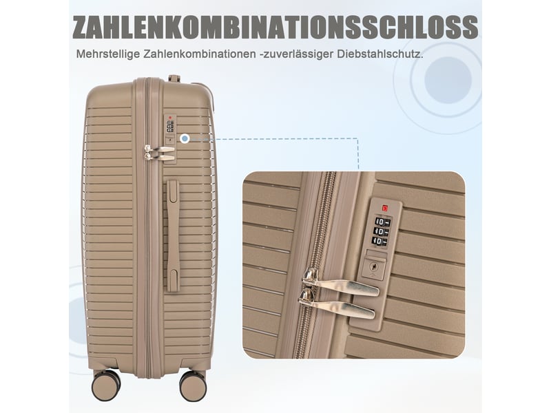 Lot de 3 valises rigides,202428 pouces,avec serrure,polypropylène,champagne - Conforama D