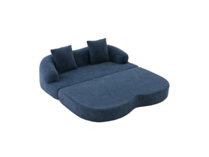 Canapé 2 places, avec couchage d'appoint, avec coussins, en tissu chenille, coloris bleu marine, l157 x p84 x h65 cm, pour salon