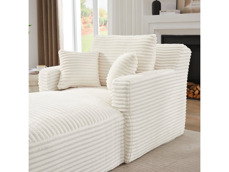  Méridienne canapé salon moderne en tissu côtelé couleur crème confortable et élégant  - Conforama D