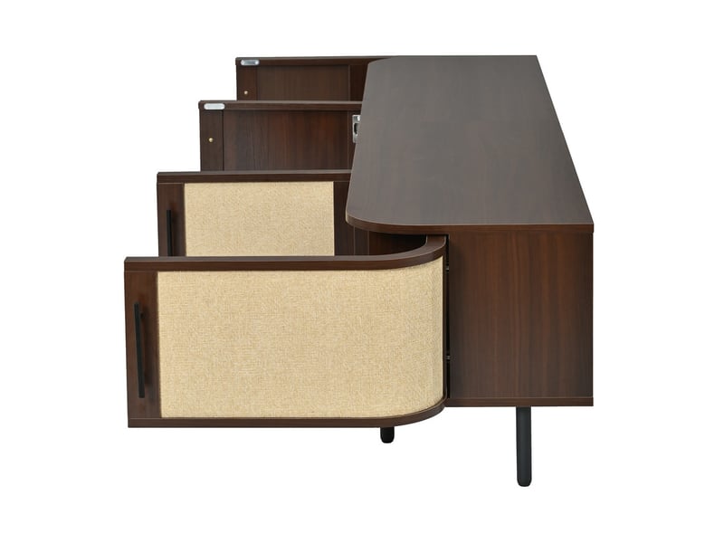 Ensemble de meubles de salle à manger, meuble tv + buffet + meuble haut, structure mdf, façade effet osier, bois sombre  - Conforama E