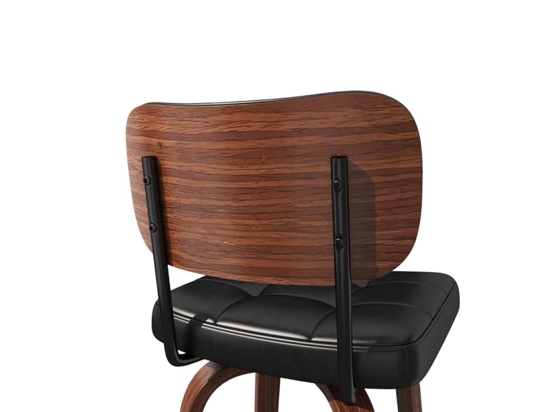  Tabouret de bar pivotant avec dossier ergonomique et assise en pu, bois foncé et noir  - Conforama E