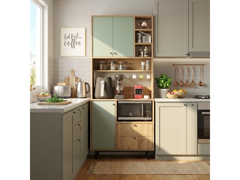  Meuble de cuisine multifonction avec étagères et portes re6 - vert foncé  - Conforama B