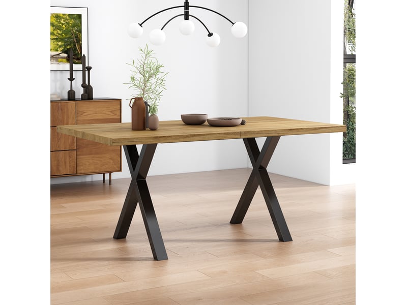  Table à manger rectangulaire 140x80 cm en mdf et métal, chêne et noir  - Conforama D