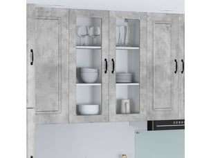Meuble mural de cuisine, cabinet en verre mural gris béton 80x31x100cm shl3017