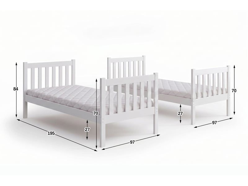  Lit superposé 3 places quba 90x190 cm + lit tiroir 70x180 cm interbeds - bois massif de pin - blanc  - Conforama E
