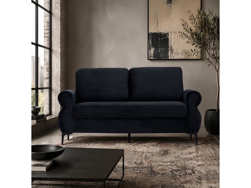  Canapé droit fixe 2 places noir en tissu, 173,5 cm, ressorts ensachés et mousse hr pour petits espaces  - Conforama B