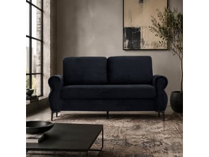 Canapé droit fixe 2 places noir en tissu, 173,5 cm, ressorts ensachés et mousse hr pour petits espaces