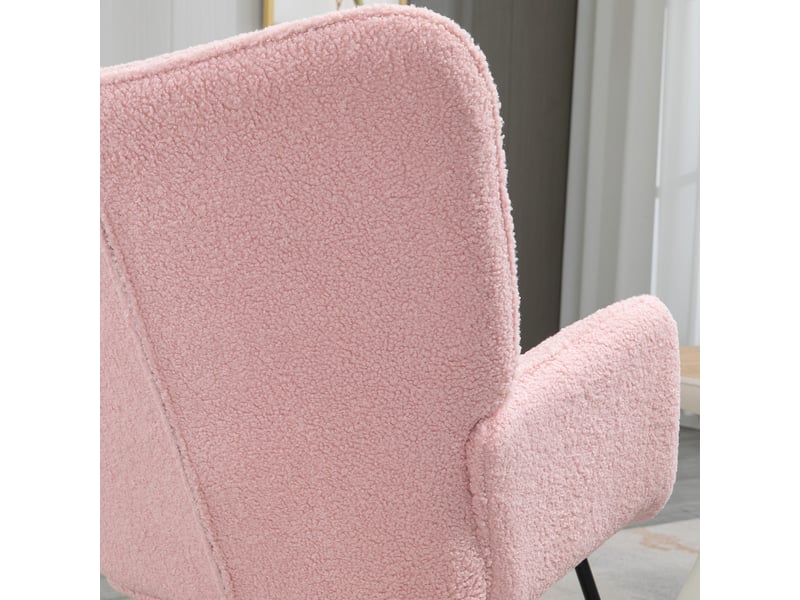  Fauteuil à bascule rose en imitation peau de mouton avec pieds en bois de hêtre, charge 120 kg  - Conforama D