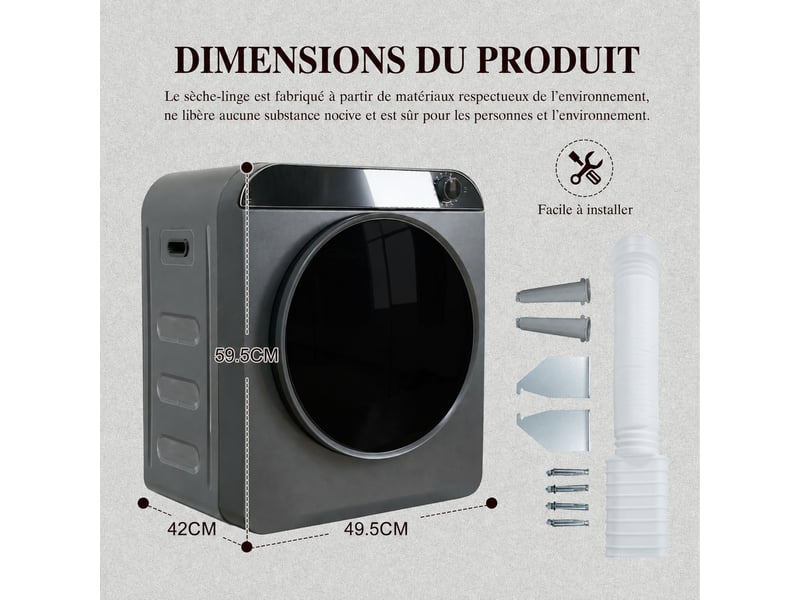  Sèche-linge gris 3 kg (capacité réelle 5 kg), radiateur en céramique, 4 programmes et anti-surchauffe  - Conforama C