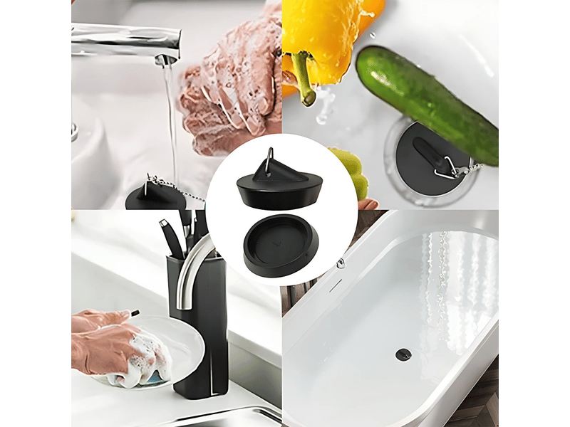  Bouchon d'évier universel avec chaîne, 2 pièces (diamètre de 4,1 cm à 4,6 cm, chaîne de 45 cm)  - Conforama D