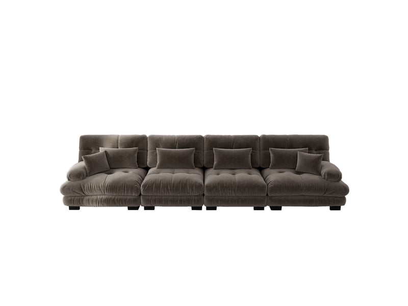  Canapé droit modulable 4 places à assise profonde, larges accoudoirs, chenille marron, 406x77x81cm, pour salon  - Conforama A