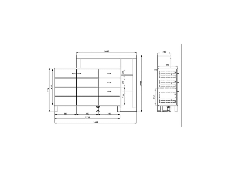  Buffet valiza, commode 3 tiroirs, 145x35x101h cm blanc Valiza - Conforama C