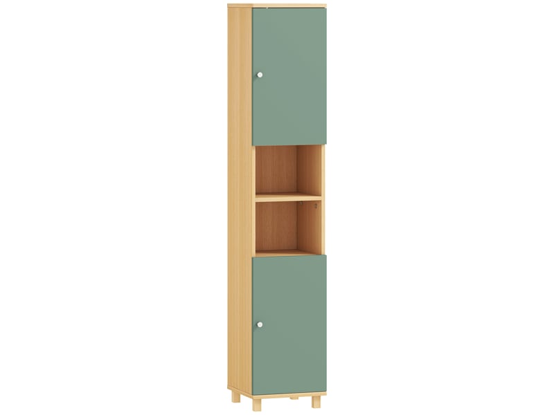  Meuble de salle de bain meuble de rangement 2 placards 2 compartiments ouverts 30 x 30 x 166 cm étagères réglables, vert  - Conforama B