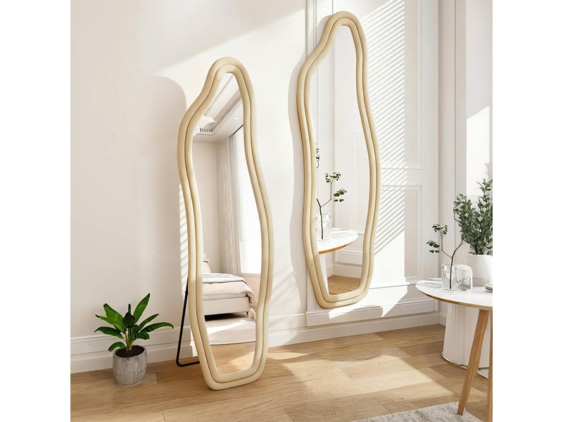  Miroir sur pied - 160 x 50 cm - jaune - miroir asymétrique grand format design dauphin, cadre en veloursflanelle, style artistique et romantique  - Conforama E