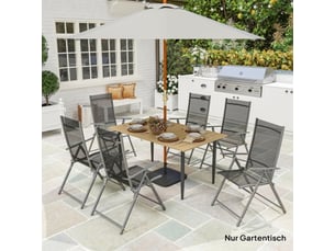 Table de jardin 150x90 cm en acier, résistante aux intempéries, trou pour parasol, marron, balcon